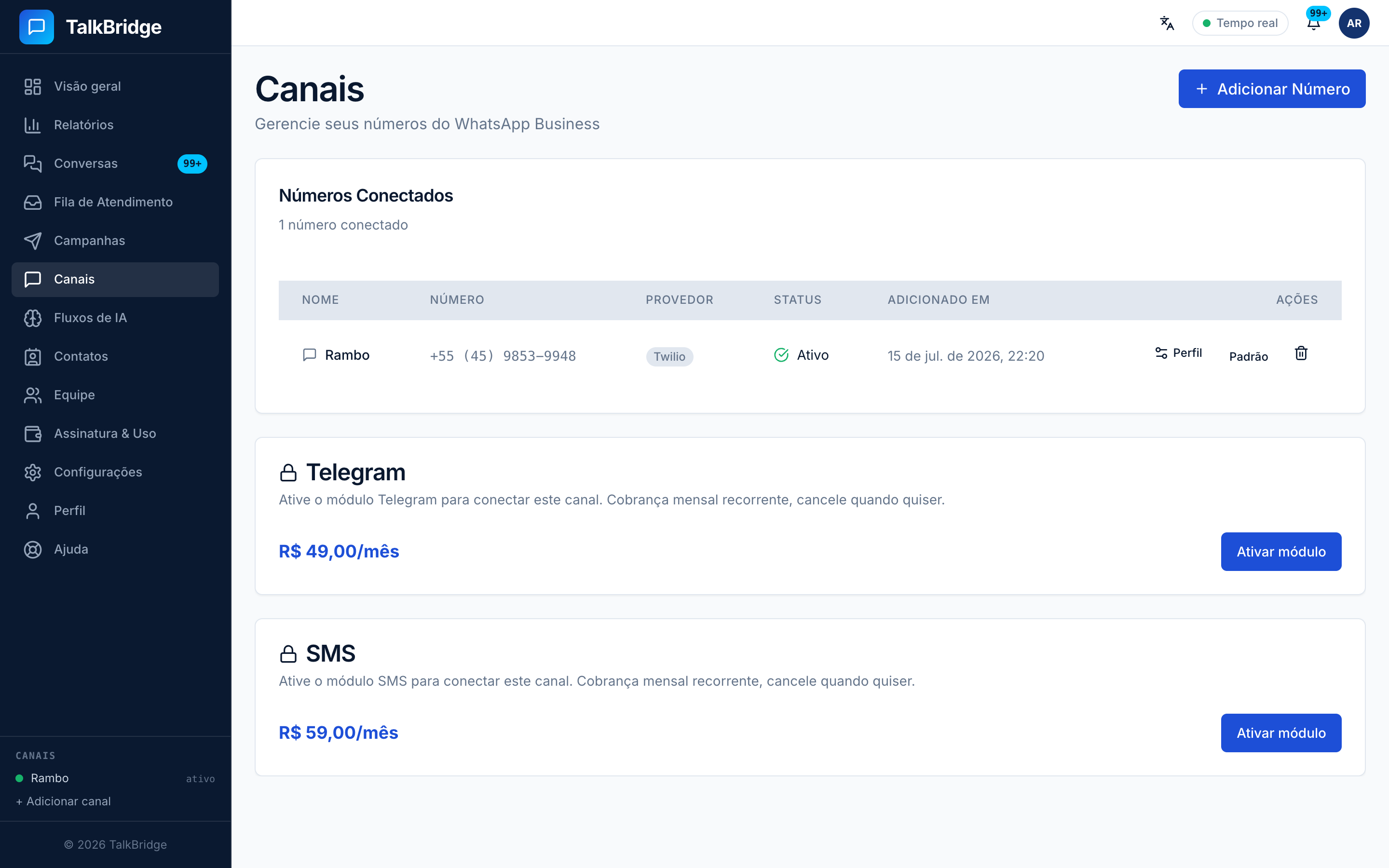 Connect channels like WhatsApp and SMS in a few clicks.