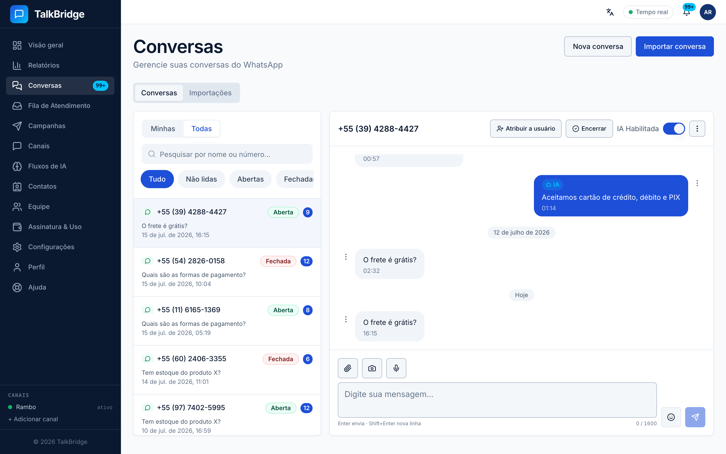 Unified inbox with conversations from every channel.